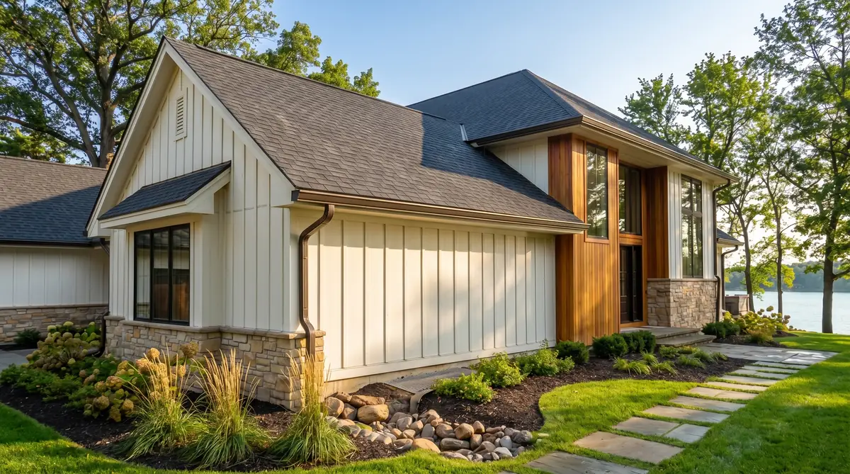 Same home with clean, fully restored gutters after Les Jones Roofing repair
